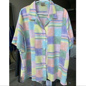 VINTAGE “Allison Daley II” Pastel Abstract Geometric Boxy Button-Down Shirt